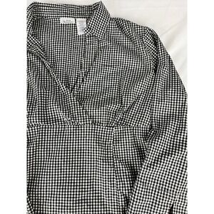 Maternity Announcements Gingham‎ Shirt Top Medium Black White Long Sleeve